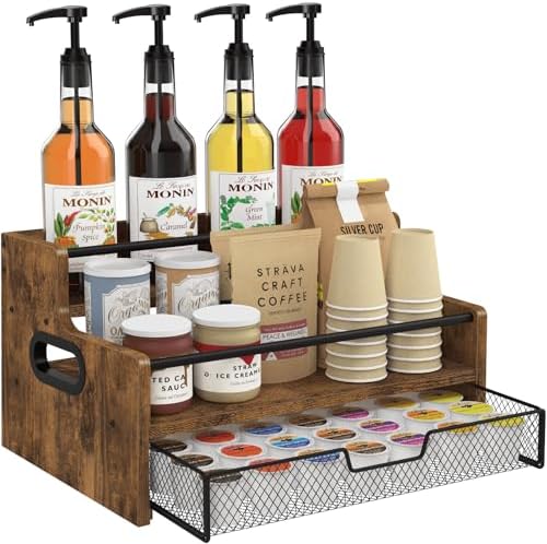 Homode Coffee Syrup Organizer Rack, 3-Tier 8 Bottles Syrup Stand