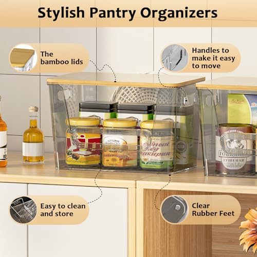 Delamu 2 Set Pantry Organizers and Storage,Trash Bag Dispenser with Bamboo Top,Stackable Trash Bag Dispenser Under Sink 