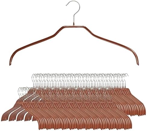 Mawa Narrow Petite Clothing Hangers, Steel Hanger with Non-Slip Coating, for Shirts, Dresses, Suits, Camisoles, Jackets, 360-degree Rotatable Hook, Set of 80, Copper