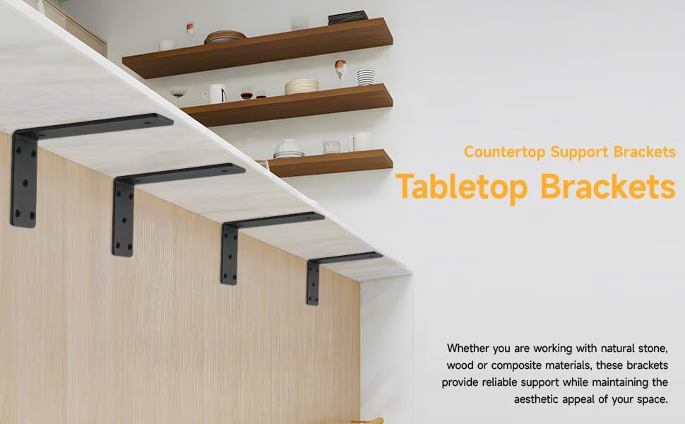 3 Pack L10 x H 6" x W 2.5" 6mm Thick Countertop Support Brackets, Heavy Duty Countertop Hidden Bracket L Shelf Bracket M