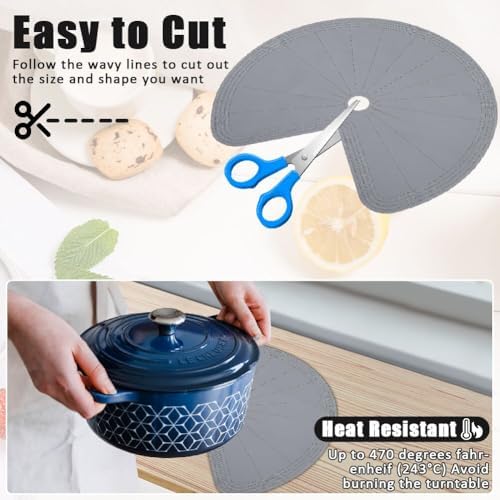2 PCS 26" Lazy Susan Shelf Liner, Jaxbo Silicone Lazy Susan Liner for Dual Tier Pie Cut Organizer,Non-Slip Thermal Prote