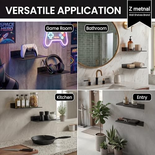 Z metnal Small Floating Shelves for Wall, 8-Inch Modern Aluminum Metal Display Shelf, Rustproof Minimalist Decor Wall Sh
