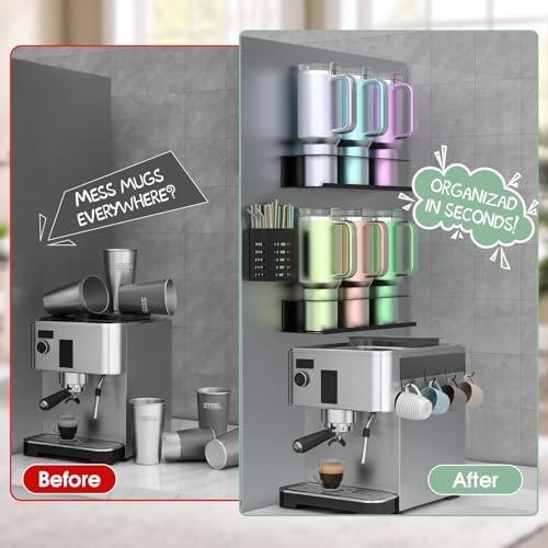 POLRAI 4 Pack Magnetic Cup Holder for Refrigerator, Water Bottle Organizer for Stanley and Tumbler, Accessory with Lid H