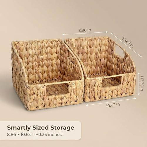 DEILSY™ Water Hyacinth Wicker Storage Baskets for Shelves with Handles 2pk