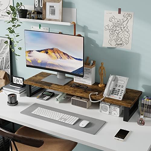 WESTREE Dual Monitor Stand Riser, Wood and Steel Monitor Stand Riser, Computer Monitor Stand for 2 Monitors, Multi-Purpo