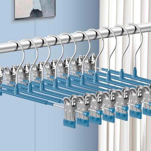 Pants Hangers with Clips Skirt Hangers, 12 Inch 10 Pack, Blue