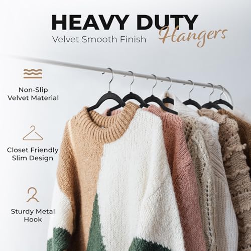 Our Modern Space 50 Pack Velvet Hanger for Shirt Pants Dresses Skirts Suits Jackets - Slim Space Saving Design - Standard Coat Hanger - Sturdy & Durable Design with Shoulder Grooves Hook