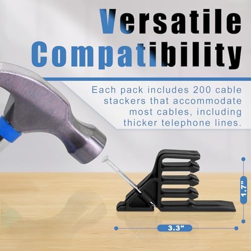 200 Pack Cable Stackers with Steel Nails, Multi-Cable Electrical Wire Clips