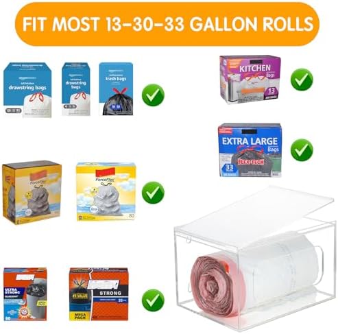 SEANADO Extra Large Trash Bag Dispenser Roll Holder with Lid - Wall Mount Acrylic Garbage Bag Stackable Storage Box for 