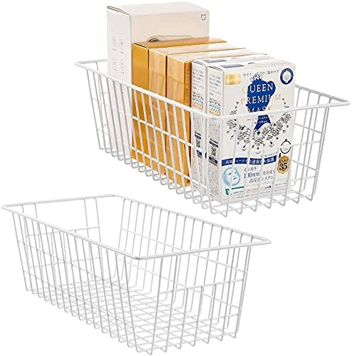 SANNO Freezer Baskets Pantry Storage Baskets Bin Wire Metal Storage Basket, Modern Farmhouse Metal Closet Bins Large Sto