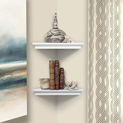 AHDECOR White Corner Shelves, Stylish Wall Mounted Corner Shelf for Space-Saving Storage in Living Room, Bedroom, and Of