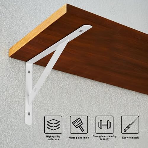 8Pcs White L Floating Shelf Brackets, Wall Mount 11.81x7.48in