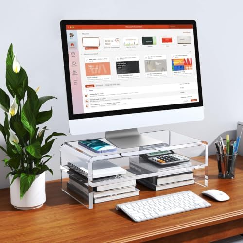 Egchi Acrylic Monitor Stand, 2 Tiers Clear Monitor Riser Computer Stand for Office, Home, Office, 5.12 Inches Hight PC D
