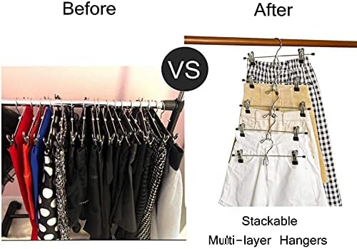 Amber Home 12 Pack Heavy Duty Add on Metal Pants Skirt Hangers with Clips