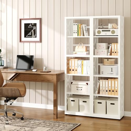 SteeLoong 5 Tier Bookcase,Metal Bookshelf with Adjustable Feet & Shelves