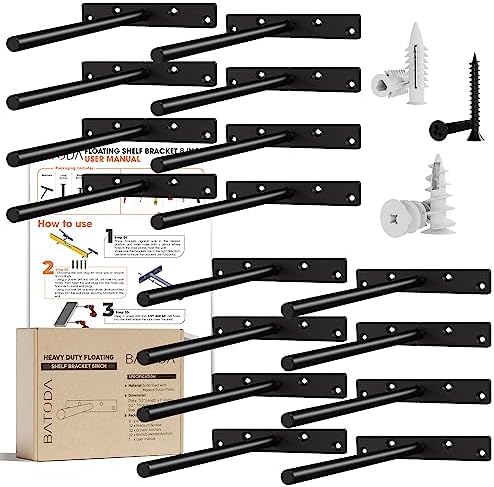 BATODA - 8" Floating Shelf Bracket Heavy Duty (16 pcs)–Solid Steel Blind Shelf Supports - Hidden Brackets for Floating W