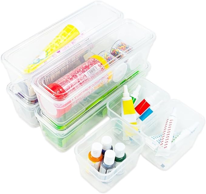 AB Designs Best Kept Plastic Storage Bins with Lids - Mixed Pack, 4 Long & 4 Small Home Organizer Storage Boxes with Lids, Clear
