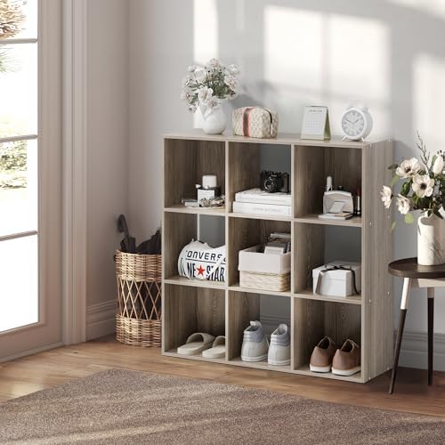 ZenStyle 9 Cube Storage Shelf Organizer, Wooden Bookshelf System Display Cube Shelves Compartments, Customizable W/ 5 Re