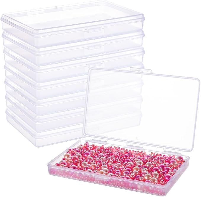 BENECREAT 8 Pack 6x3.5x0.8 Inch Rectangle Clear Plastic Storage Box with Double Hinged Lids for Photo, Pencil, Craft Tools, and Other Small Accessories