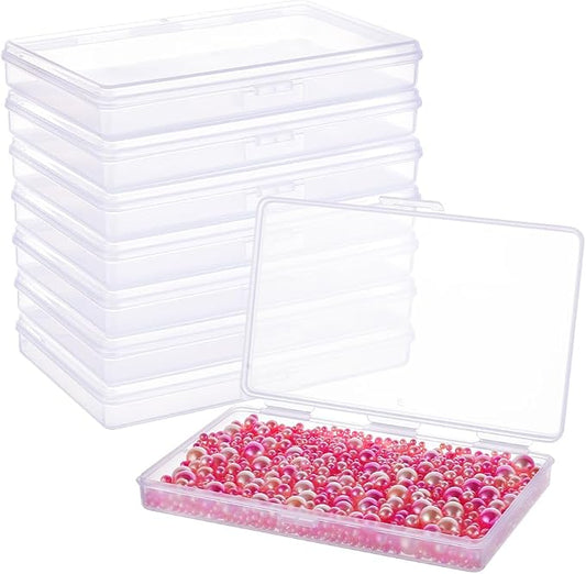 BENECREAT 8 Pack 6x3.5x0.8 Inch Rectangle Clear Plastic Storage Box with Double Hinged Lids for Photo, Pencil, Craft Tools, and Other Small Accessories