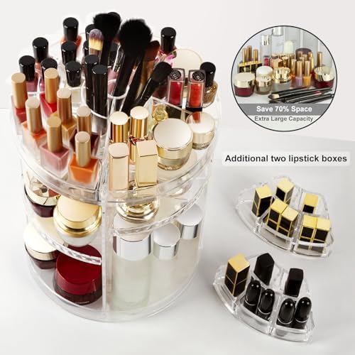 AMEITECH Makeup Organizer, 360 Degree Rotating Adjustable Cosmetic Storage Display Case with 8 Layers Large Capacity, Fi