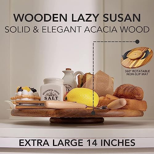 Acacia Wood Lazy Susan Wood Turntable Tray Cabinet Organizer, 10"