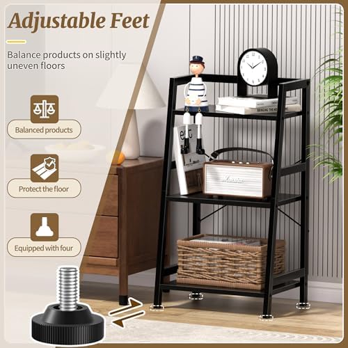 3-Tier Bookshelf, Ladder Shelf, Stand up Shelves, Industrial Bookcase with Steel Frame, Metal Small Bookcase, for Living