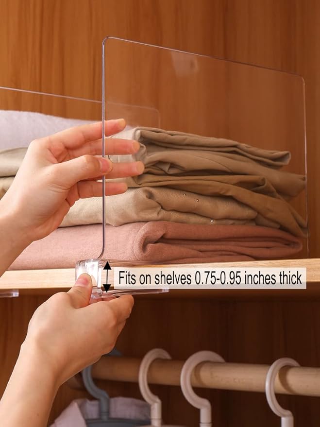 Sooyee 6 Pack Beautiful Acrylic Shelf Dividers, Perfect Perfect for Closets Kitchen Bedroom Shelving Organization to Organize Clothes Closet Shelves, Books,Towels and Hats, Purses Separators,Clear