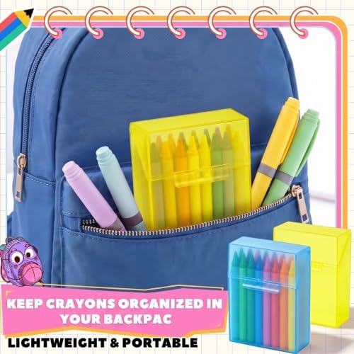 Clabby 2 Pcs Clear Plastic Crayon Boxes Hold 24 Count, Blue,Yellow