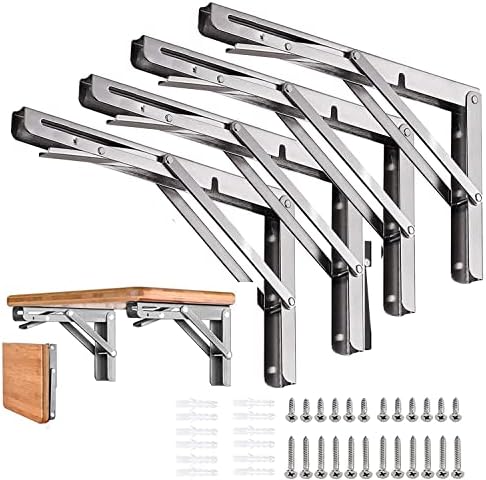 Folding Shelf Brackets 16 inch 4 Pcs Max. Load 350lb - Heavy Duty Stainless Steel DIY Wall Mounted Shelf Brackets Space 