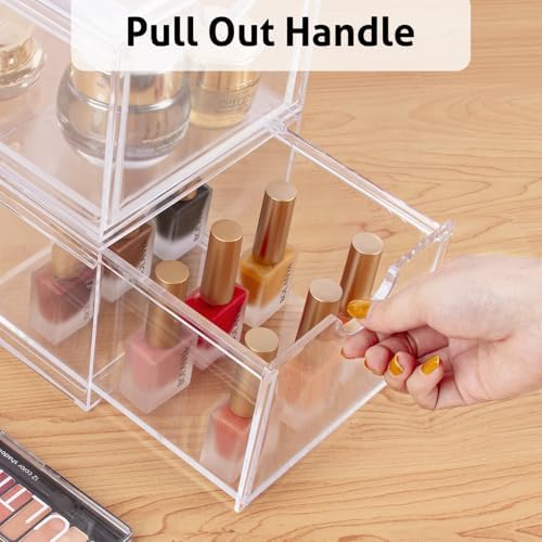 AMEITECH 2 Pack Clear Stackable Storage Drawer, Bathroom Makeup Organizer, Plastic Storage Bins, Acrylic Organization an
