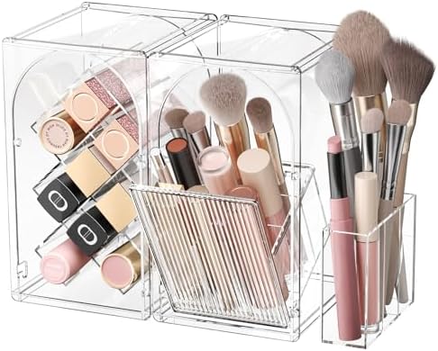 INVSSENE Stackable Makeup Organizer Countertop, Storage Perfume Skincare Cosmetic Lipstick Face Mask Makeup Brush Palett