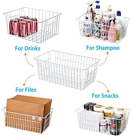 SANNO 14" Wire Freezer Baskets, Farmhouse Metal Wire Storage Basket Freezer Storage Organizer for Kitchen Pantry, Set of