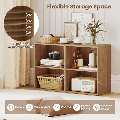 Tangkula 2-Cube Bookcase, Floor Standing Open Bookshelf, 5-Position Adjustable Shelf, Modern Display Shelf, Anti-Topplin