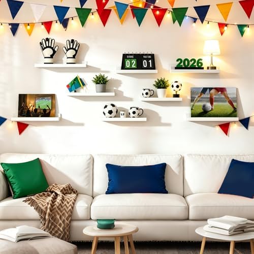 upsimples Floating Shelves for Wall, Wall Shelves for Decor Storage Set of 6, Wall Mounted Wood Shelf for Bedroom, Livin