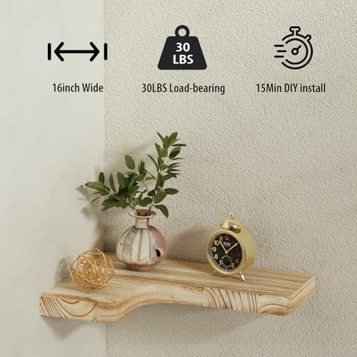 SAUMONIERES Corner Floating Shelves Wall Mount Shelf Solid Wood for Bedroom Bathroom Room Kitchen Storage Set of 3, Rust