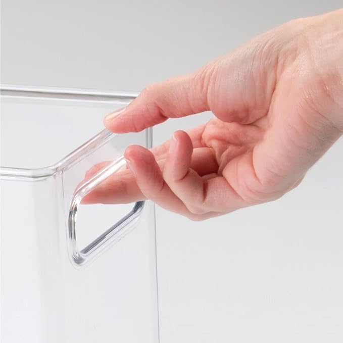 mDesign Plastic Modern Kitchen, Pantry Food Storage Container Bin w/ Handles - Cabinet, Fridge/Freezer, Countertop Organizer - Snacks/Drink/Appliances; Ligne Collection, Clear, 10x5x8 (Pack of 1)