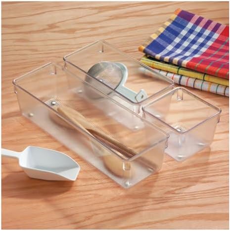 iDesign Plastic Drawer Organizer Bins, Set of 3, Clear