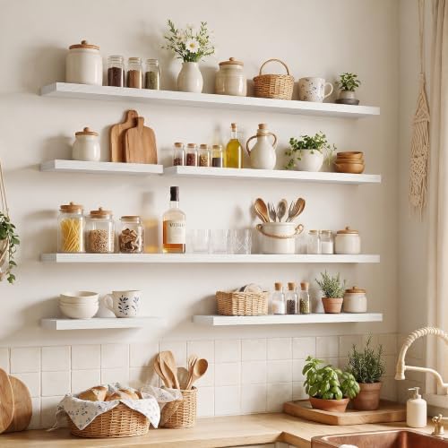 72 Inch Floating Shelves for Wall 2 Pack, Wood Wall Bathroom Shelves
