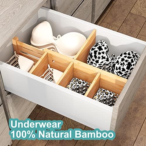 4.4" High Drawer Dividers with Inserts, Bamboo Drawer Dividers for Clothes, Expandable from 12-17.5", Adjustable drawer 