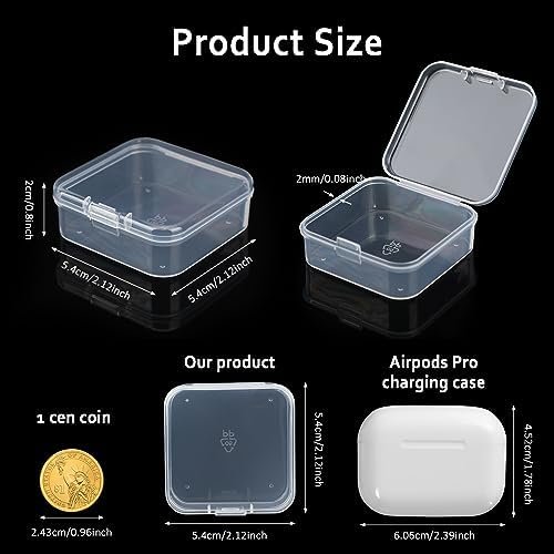 SATINIOR 300 Packs Clear Small Plastic Containers Transparent Storage Box with Hinged Lid in Bulk for Jewelry Hardware C
