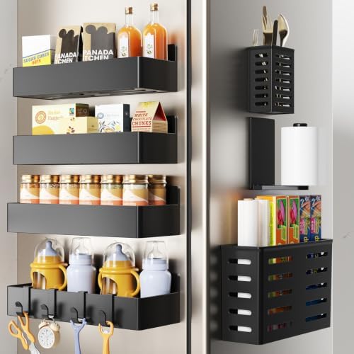 Mystozer Magnetic Spice Rack for Refrigerator Black, 7 Pack