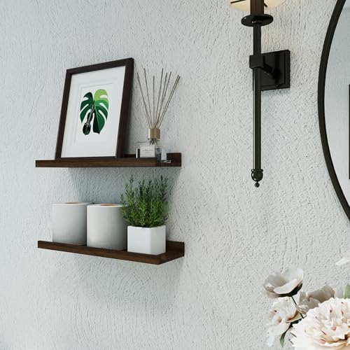 Walnut Floating Shelves for Wall Decor, 16 in Shelf with Lip, 2 Set