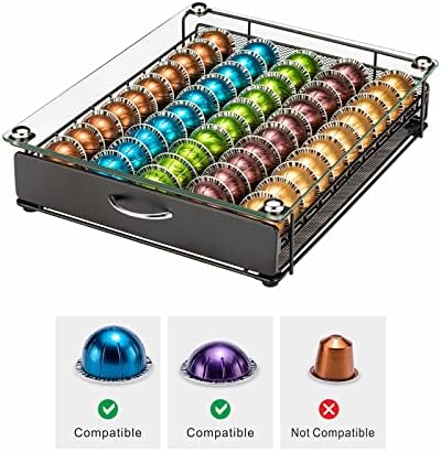 Coffee Pod Holder Drawer for Nespresso Vertuo Capsule With Glass For Cabinet Vertuoline Pod Storage Rack For Counter (Cl