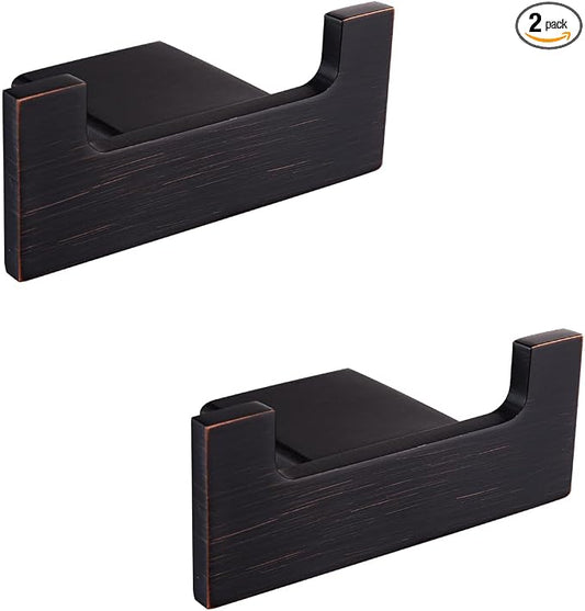 RANDOM Double Towel Hooks for Bathroom Wall Hook Heavy Duty Coat Robe Clothes Towel Sponges Hooks Holder SUS304 Stainless Steel Wall Mount Bathroom Kitchen Accessories 2 Pack Oil Rubbed Bronze