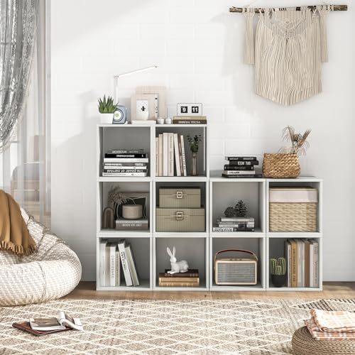 Giantex 4 Cube Bookshelf Organizer, 2-Tier Stackable Cube Storage Organizer, Small Wooden Open Book Shelf with Anti-topp