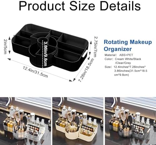 DASITON Large Makeup Brush Holder,Rotating Makeup Organizer,Vintage Striped Cosmetic Organizer,Makeup Storage Organizer 