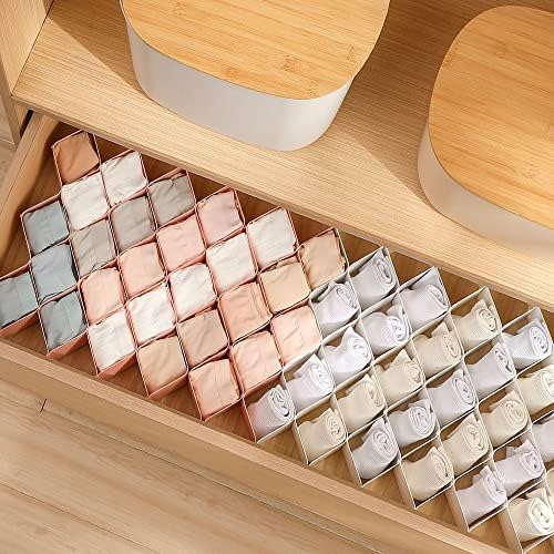 ROUFA Sock Drawer Organizer for Dresser, Honeycomb Underwear Dividers for Women, Panty Separator for Bras, Socks, Belt and Leggings (24pcs.Pink)