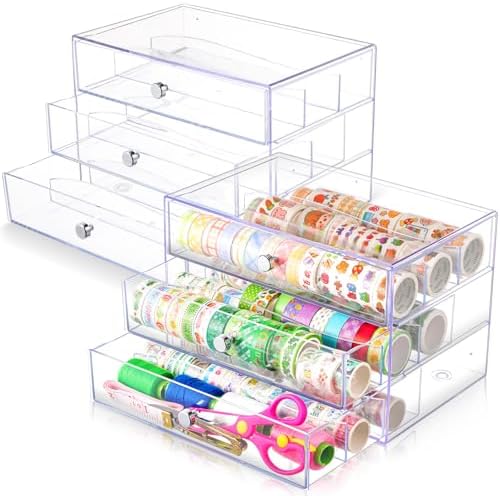 Wonderjune 2 Pack 3 Drawer Clear Washi Tape Organizer Acrylic Storage Box