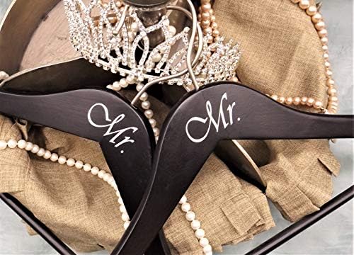 NAHANCO MRMR20217WB Same Sex, Gay Pride Hanger Set, Black Wood Hangers with Silver Imprint (Mr. and Mr.), 17” (2-Piece S